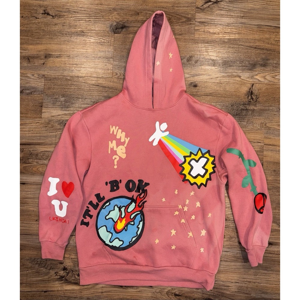 PacSun Pink Graphic Hoodie Women's Large Y2K Streetwear It'll Be Ok Illustration